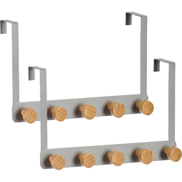 Berilo 2x Stuks deur kapstok zilver met 5 ophanghaken/knoppen 33 cm - Deurkapstokken