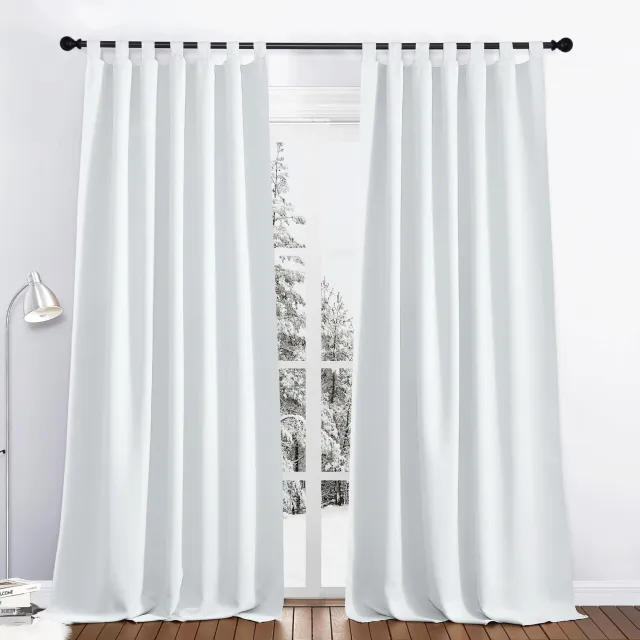 Famanu Verduisterende gordijnen kant-en-klaar met lussen, warmte- koude-isolerende thermische gordijnen, 2 stuks, 140 x 245 cm, grijswit, perfect voor slaapkamers en woonkamers
