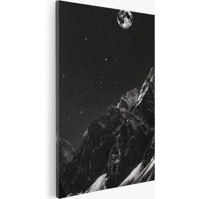 Saammp Canvas Schilderij - Maan met bergen - Natuur - Landschap - 80x120 - Foto op canvas - Wanddecoratie - Muurdecoratie Woonkamer - Slaapkamer decoratie - Canvas Print Multicolor