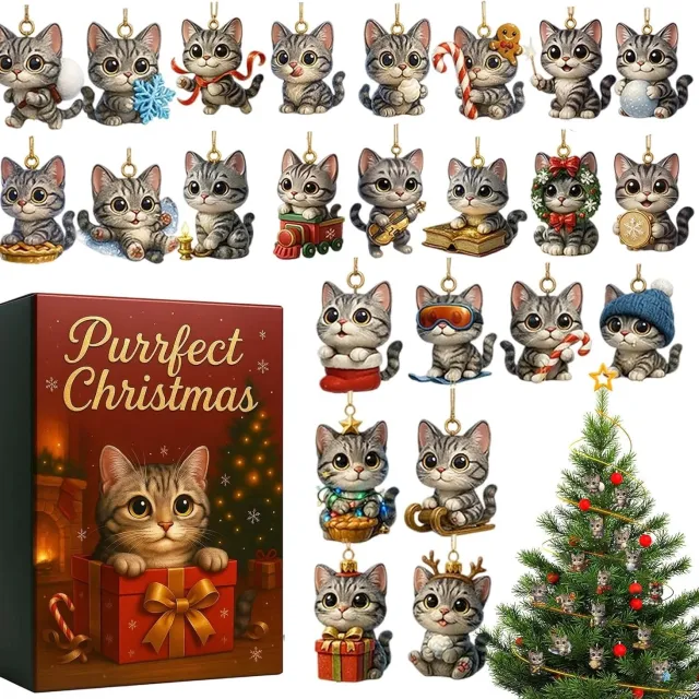 Flintry Katten-adventskalender 2026 - Voor kattenliefhebbers - 24-daagse kerstaftelkalender - 2D acryl kattenornament & hanger - Voor kerstboomdecoratie