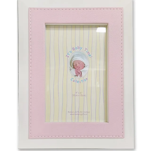 Memory gifts Fotolijst 10x15cm leer roze-Babyfotolijst leer rose-luxe fotolijst-kraamkado-babyshower kado