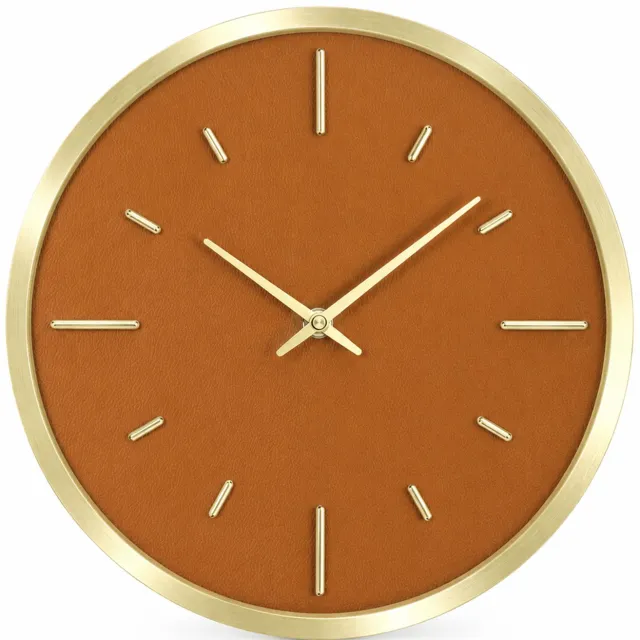 SWGOTA Ronde wandklok 12 inch - Goudkleurige rand en bruine wijzerplaat met structuur - Metalen kast - Batterijvoeding - 1 stuk