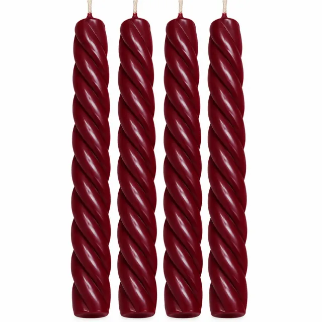 Geur & Klasse Twist Dinerkaarsen – Set van 4 – Burgundy Bordeauxrood – 26 cm – Handgemaakt – Gedraaide Kaarsen – Ongeparfumeerd Kopiëren naturel/crème