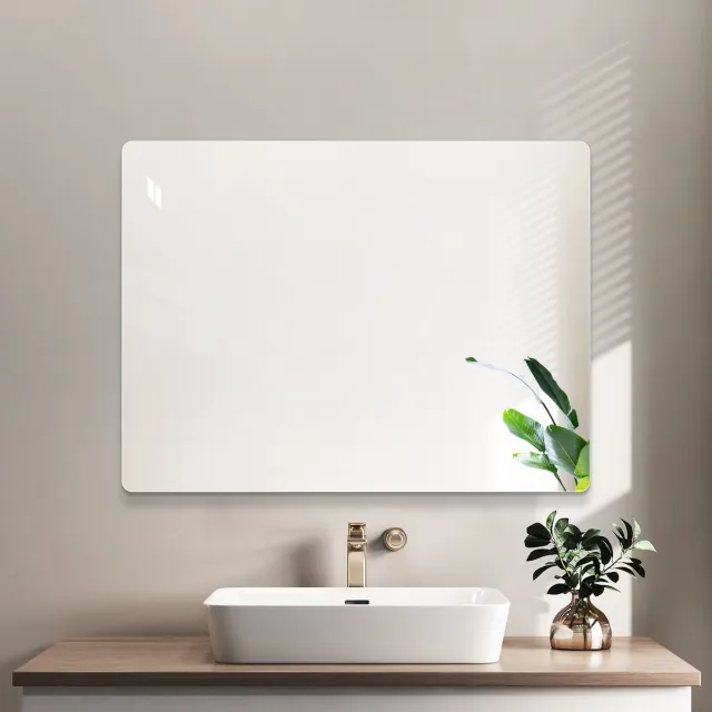 COVREO Wandspiegel 100x75 cm zilver glas, frameloos modern met veiligheidfolie