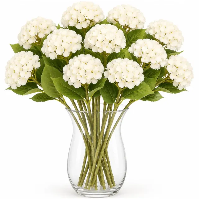 Bellatio Design Kunstbloem Hortensia tak - 10x - creme wit - 48 cm - losse steel - Kunst zijdebloemen - hydrangea