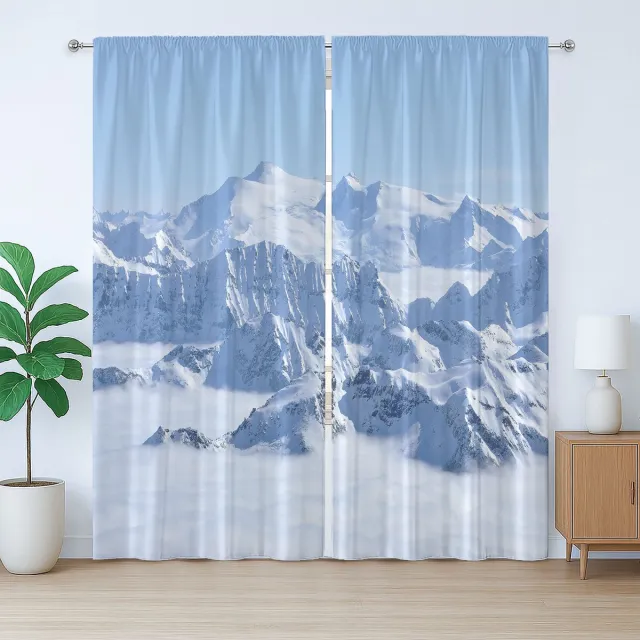 ABAKUHAUS Rustiek wintergordijn, Alpine White Wilderness, slaapkamergordijn met plooien, lussen en haken, 280 x 245 cm, witblauw