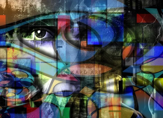 karo-art Afbeelding op acrylglas - Abstract modern, het oog Multikleur