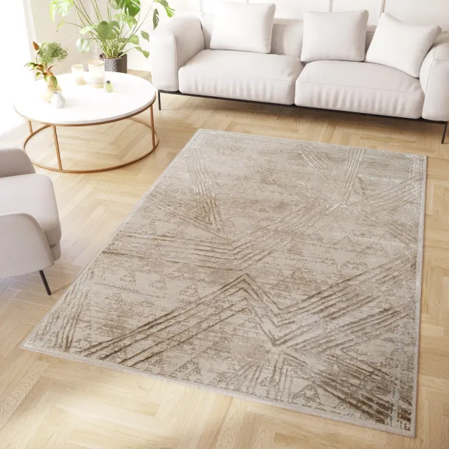 Tapiso Crystal Vloerkleed Beige Modern Laagpolig Kleed Tapijt Maat- 140x200 Creme 5