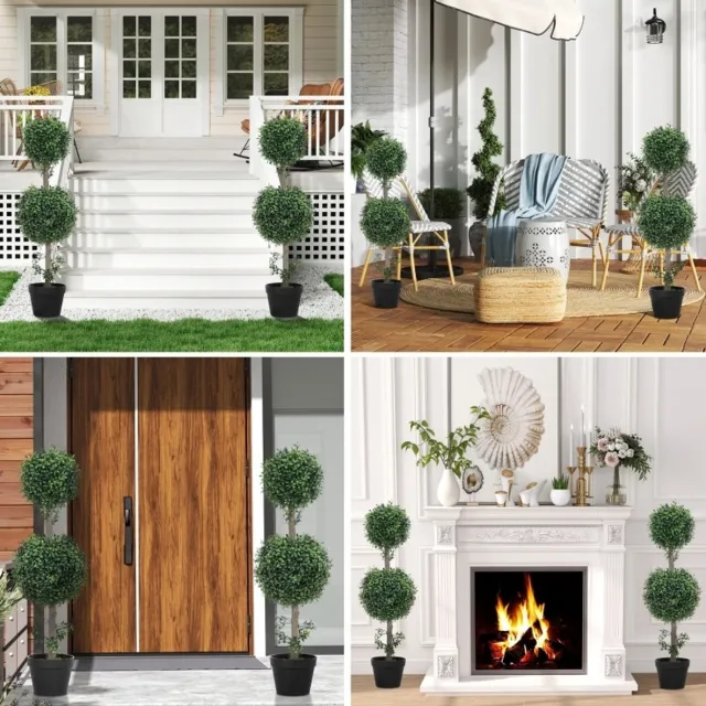 MIVRAY Kunstplant – 2-Delige Buxusset 91,6 cm Met Pot en UV-Bescherming – Kunststof – Groen – Voor Binnen en Buiten
