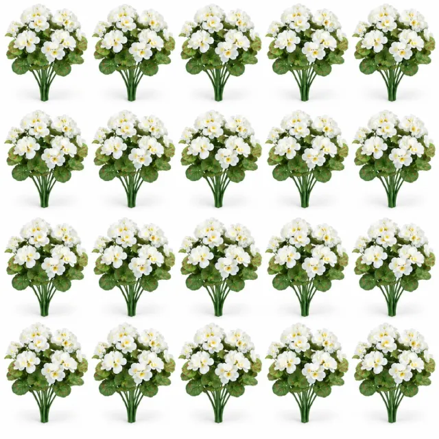 ROSIFY Kunstbloemen Kunst Geraniums voor buiten – 20 Bosjes – 36 cm – Kunstbloemen voor Bloembak, Balkon, Tuin & Interieur - Wit Wit 20
