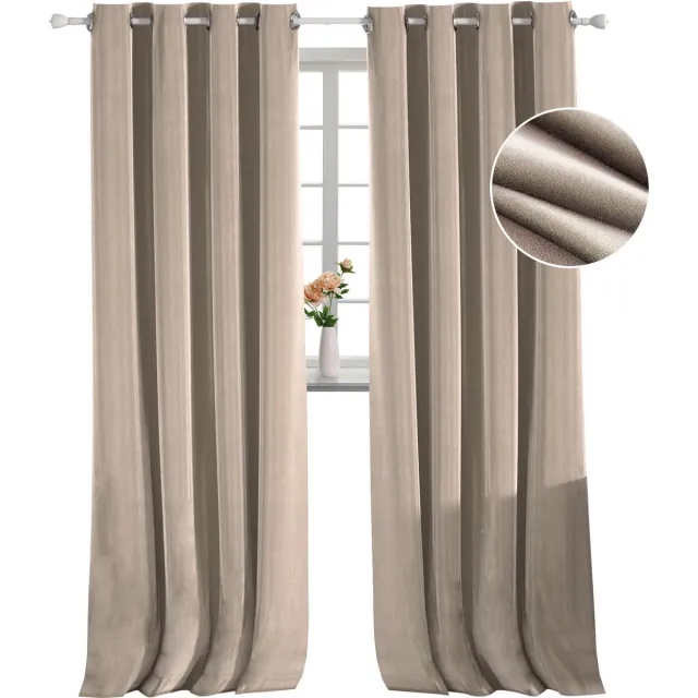 Unyqoos Set van twee thermische verduisteringsgordijnen van fluweel met ringen 140x300 cm kameel