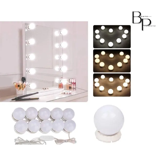 beste products Hollywood spiegellampen - spiegelverlichting - make up spiegellamp - 10 dimbare LED lampen - 3 lichtstanden- make up spiegellamp Wit