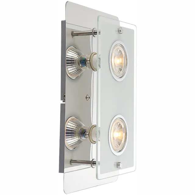 Globo Wandlamp Wandlamp Woonkamerlamp Ganglamp Slaapkamerlamp, 2 vlammen, heldere glasplaat chroom opaal, LED 5W 400Lm warm wit, DxH 7,4x16cm zilver