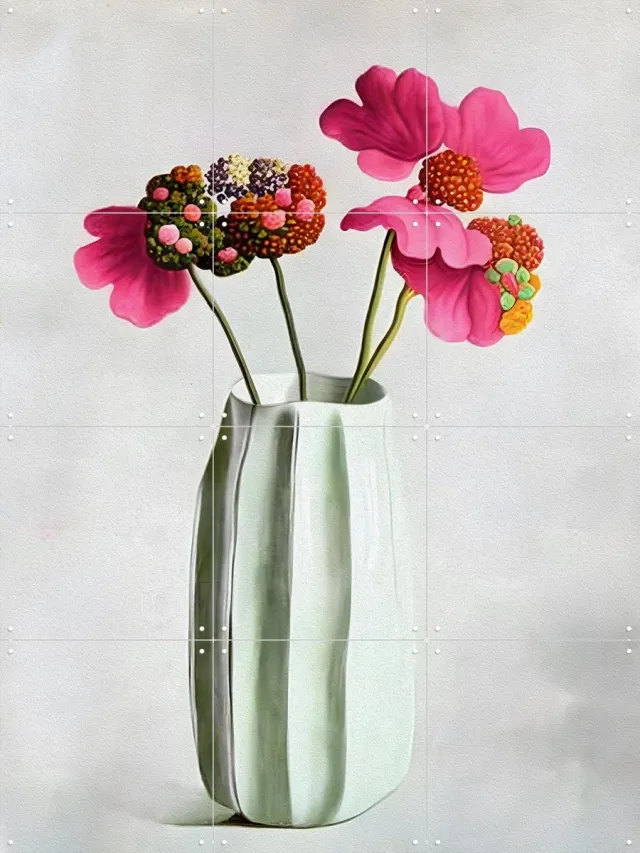 IXXI Fuchsia Enigma, Artclaud - 60 x 80 cm - Grote wanddecoratie en posters - Olieverf, Woonkamer, Eetkamer, Botanisch, Boeket, Bloemen, Stilleven Roze / Wit