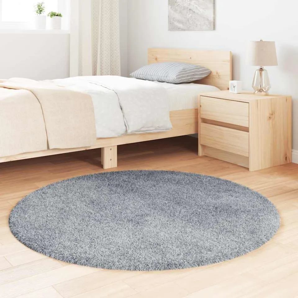 vidaXL Hoogpolig vloerkleed NAVARRA 120x120 cm polyester lichtgrijs grijs, foto 3