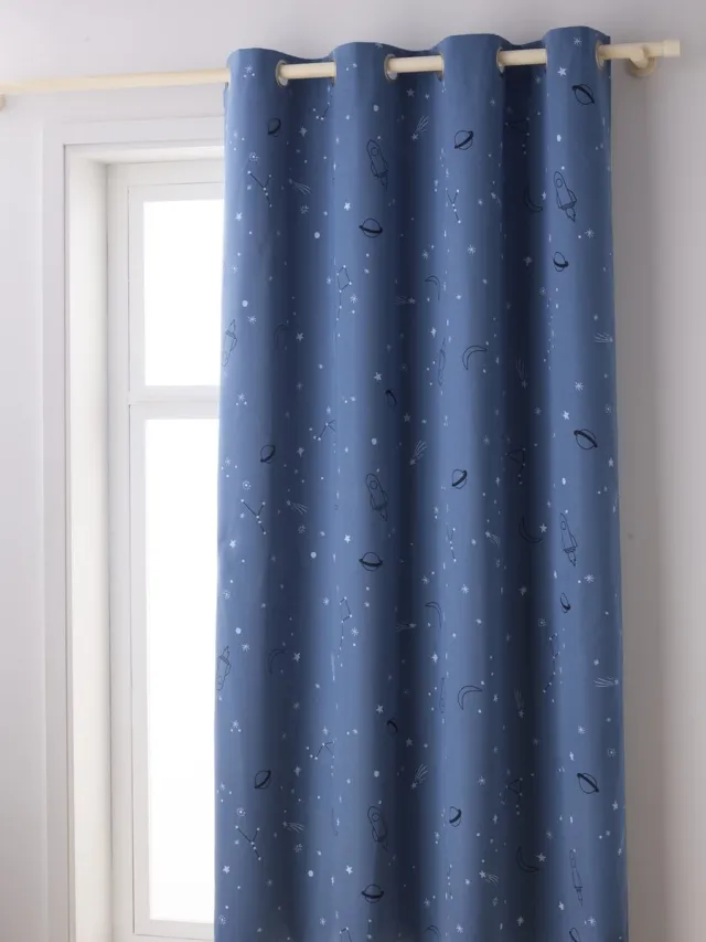 vertbaudet Glow-in-the-dark oogjesgordijn met sterretjesprint blauw