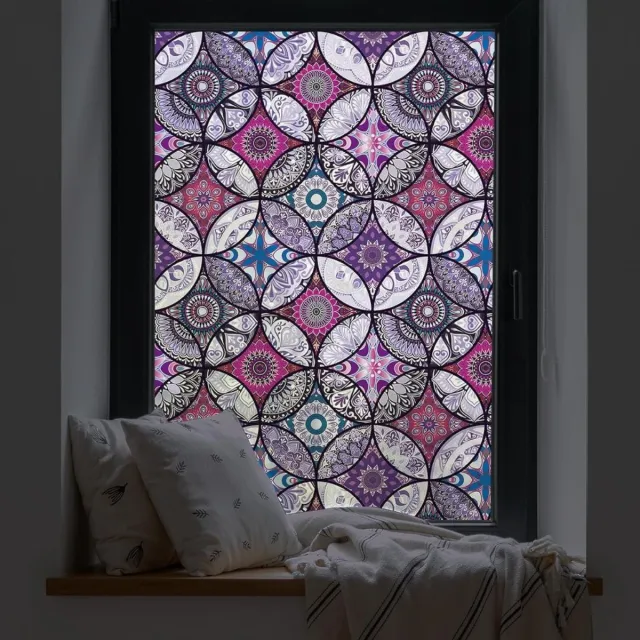 Gtb Raamfolie Glas in Lood - Raamfolie Zelfklevend - Raamfolie - Paars - ‎200cm x 45cm x 1cm