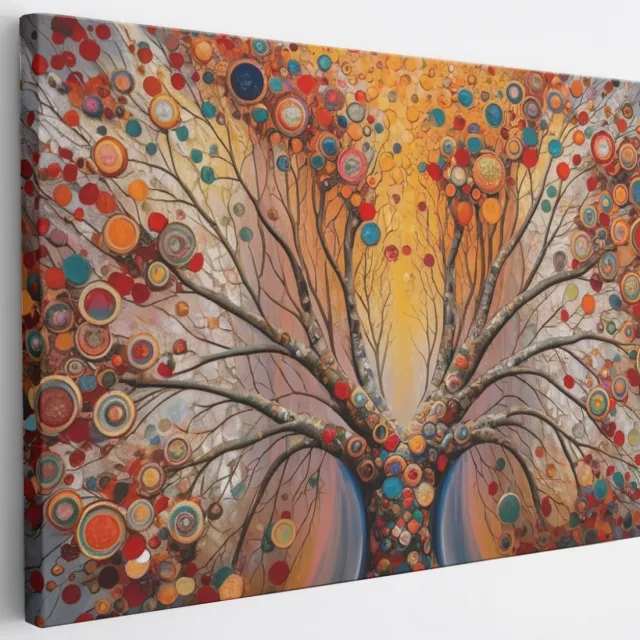 Saammp Canvas Schilderij - boom met gekleurde rondjes - Abstract - 60x40 - Foto op canvas - Wanddecoratie - Muurdecoratie Woonkamer - Slaapkamer decoratie - Canvas Print Multicolor