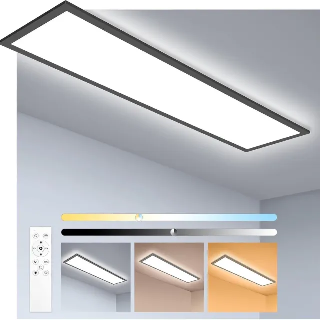 Oraymin LED Plafondlamp Paneel 120x30 Zwart - 40W 4400LM - Dimbaar - Remote - 3000-6500K