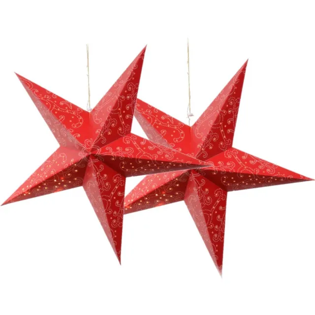 Decoris verlichte kerststerren - 2x - rood - 60 cm - papier - op batterijen