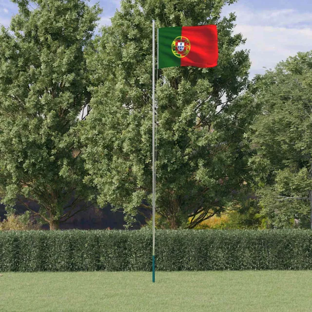 vidaXL Vlag met vlaggenmast Portugal 6,08 m aluminium Zilver