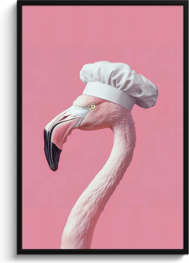 FrameYourWall Fotolijst inclusief poster - Posterlijst 80x120 cm - Posters - Flamingo - Roze - Koksmuts - Vogel - Foto in lijst - Keuken decoratie muur - Wanddecoratie accessoires - Muurdecoratie - Schilderijen Koksmuts - Flamingo