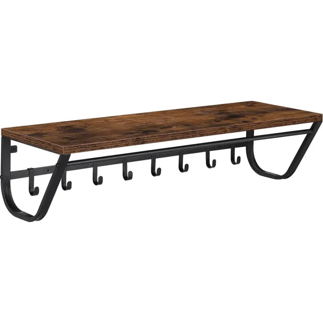 Acaza Kapstok - Wandkapstok - Kapstok Hangend - 90 x 30 x 20 cm - 8 Haken met Plank en Kledingstang - Vintage Bruin