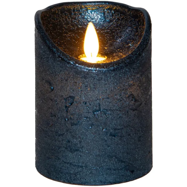 Anna's Collection Stompkaars - LED - metallic blauw - H10 cm - bewegende vlam - kaars Donkerblauw