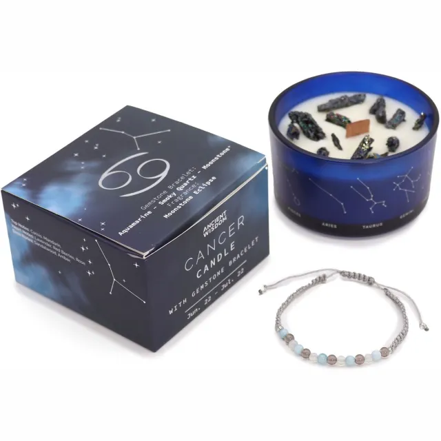 Ancient Wisdom Zodiac kristallen kaars met edelsteen armband - kreeft - sterrenbeeld kaars - cancer