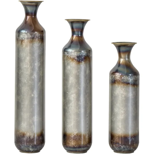 MUVANO Metalen vazen set - Vintage vloervaas - Decoratieve vaas-Handgemaakte vaas – Massief metaal – Handgebrand – Niet waterdicht - Robuust - Woonkamer - Vloervaas- 3-delig-Vintage