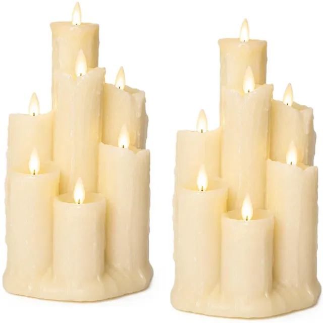 Anna's Collection LED kaarsen - 2x - ivoor wit - 14,5 x 25,5 cm - met timer - druipkaarsen Ivoorwit