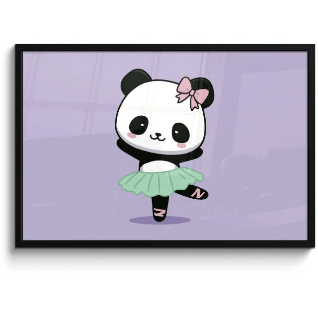 FrameYourWall Poster in lijst - Fotolijst 90x60 cm - Posters - Panda - Paars - Sierlijk - Kawaii - Posterlijst zwart - Decoratie - Wanddecoratie woonkamer - Muurdecoratie slaapkamer