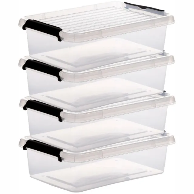 5Five® 5Five opberg kist met deksel - 4x - Clip Box - 3 liter - 29 x 20 x 8 cm - kunststof - transparant