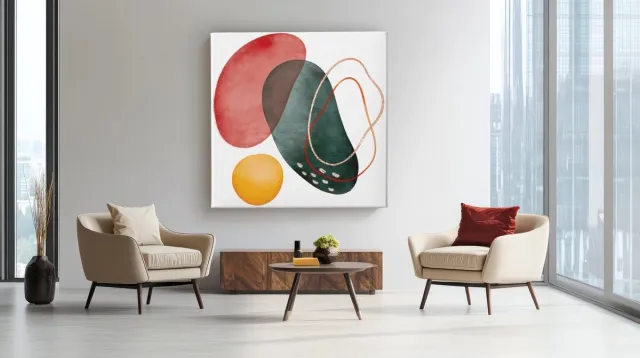 Trendex Global Vierkant Canvas Schilderij - Abstract Vormen - Wanddecoratie - 100x100 cm Kleurrijk