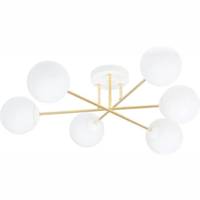 Emibig Grote plafondlamp met 6 witte glazen bollen E14 - Stijlvolle verlichting voor elk interieur