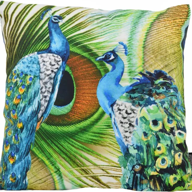 Gek op Kussens! Blue Peacock Kussenhoes | Katoen/Polyester | 45 x 45 cm Groen - Blauw - Bruin