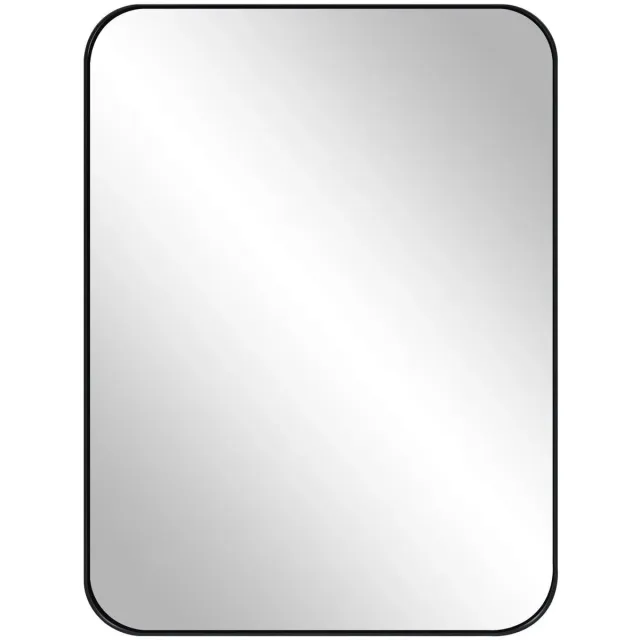 Klarven Wandspiegel Rechthoek Metalen Zwart frame 70lx50w - Heldere Weerspiegeling, Afgeronde Hoeken - B 50 x H 70 cm