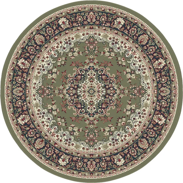 Muratap Nain Klassiek Medaillon - Rond - Laagpolig Oosters Vloerkleed - Vintage Tapijt - Groen- 160 CM Ø