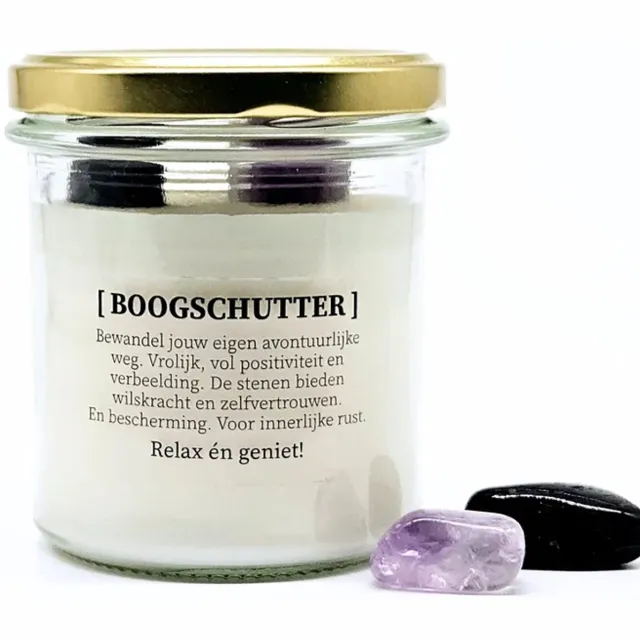 Candlelight-on sterrenbeeld kaars met edelstenen - Boogschutter - o.b.v. sojawas en etherische oliën