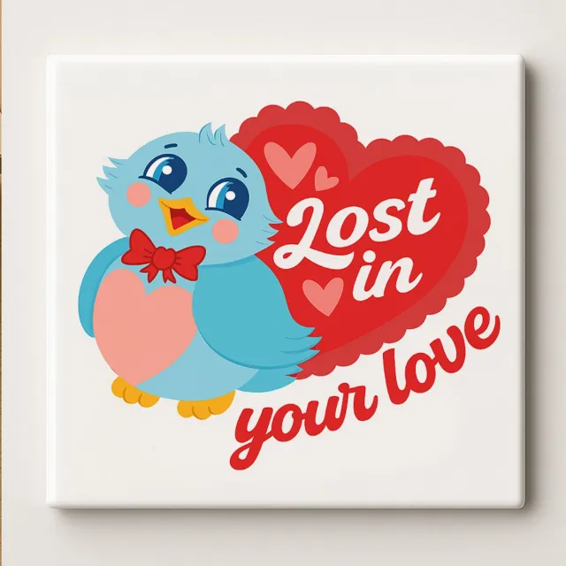 Nevolis Lost in Your Love Keramische Tegel 15x15 cm – Schattige Blauwe Vogel met Hart Ontwerp – Romantische Wanddecoratie & Perfect Cadeau voor Valentijnsdag of Jubileum Multi Color