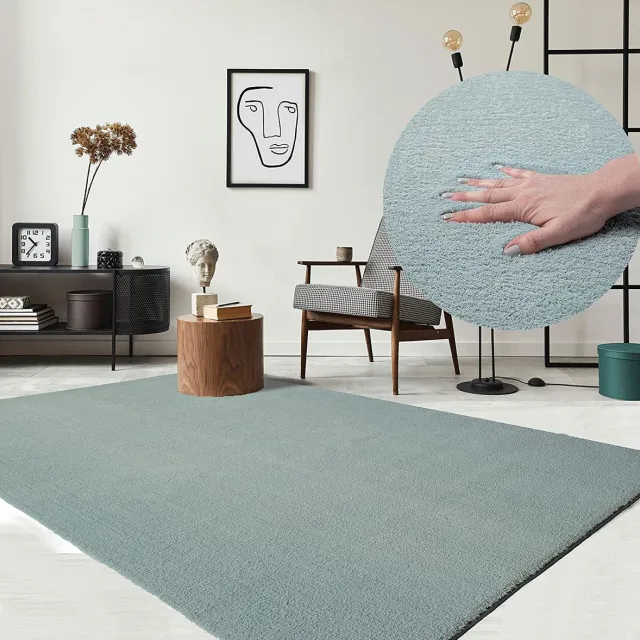 the carpet RELAX – Extra Zacht & Wasbaar Vloerkleed tot 30°C met Antislip Onderzijde – Fluweelachtige Structuur – Voor Slaapkamer of Woonkamer – Blauw, 240 x 340 cm