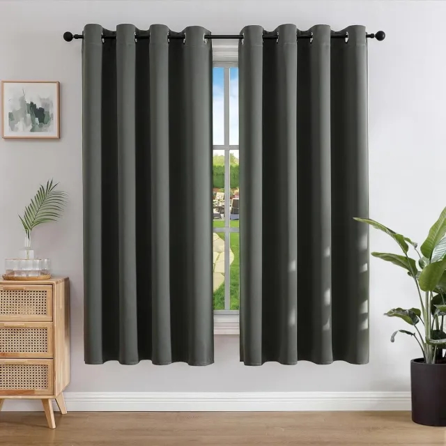 JGS Premium - Ondoorzichtige verduisteringsgordijnen met hittebescherming - voor slaapkamer en woonkamer - 2 stuks - grijs - 175 x 140 cm Any