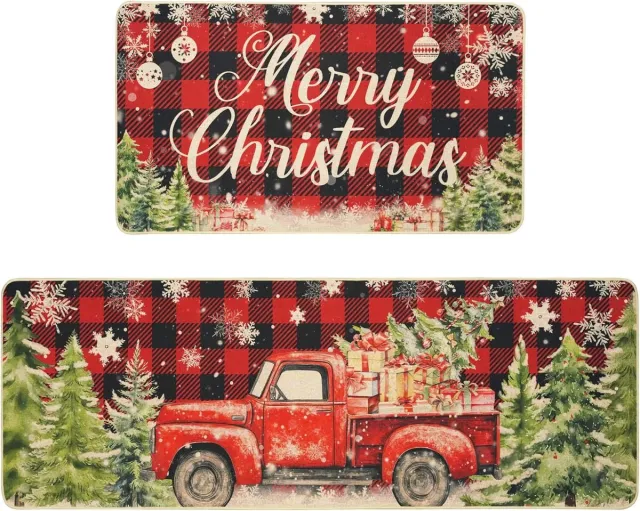 Famanu Kerst deurmat set van 2 antislip rood zwart geruit 60 x 40 en 120 x 40 cm
