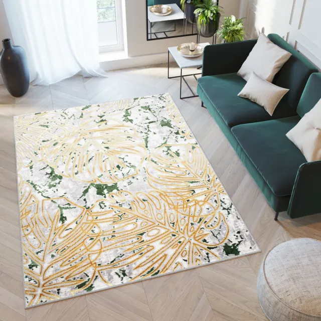 Tapiso Turmalin Vloerkleed Beige Laagpolig Zacht Modern Tapijt Goudkleur 1