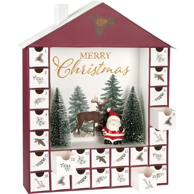 Brubaker Adventskalender om Zelf te Vullen - DIY-Kerstkalender met Keramische Kerstman wit rood