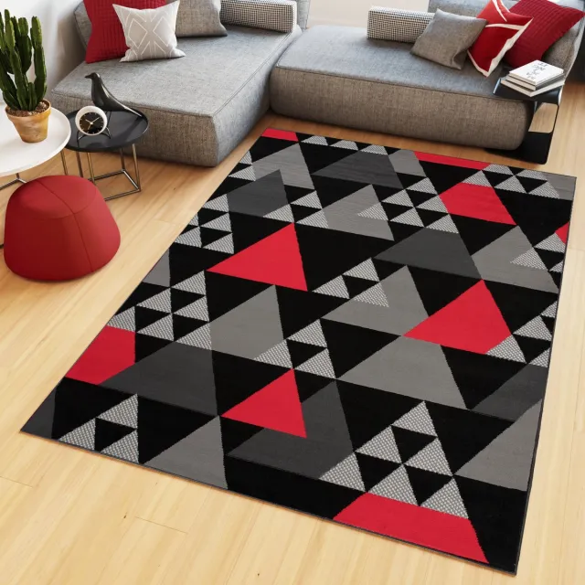 Tapiso Maya Vloerkleed Grijs Woonkamer Modern Tapijt Antraciet Rood