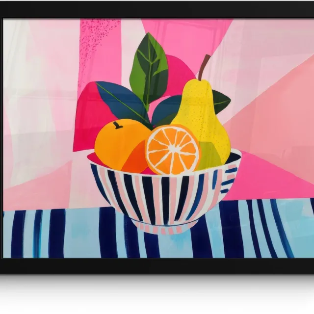 FrameYourWall Poster in lijst - Fotolijst 40x30 cm - Posters - Fruit - Abstracte achtergrond - Roze - Posterlijst zwart - Decoratie - Wanddecoratie woonkamer - Muurdecoratie slaapkamer