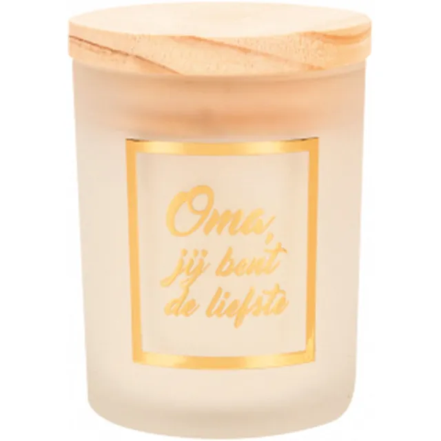 Snoepkado.com Geurkaars - White/gold - Oma, jij bent de liefste - In cadeauverpakking wit goudkleurig