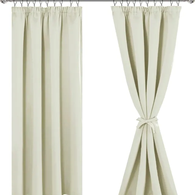 DailySupplies® Gordijnen Kant en Klaar met Haakjes - Gordijn voor Gordijnroede - Gordijnen Verduisterend - 175x140cm - Licht Beige