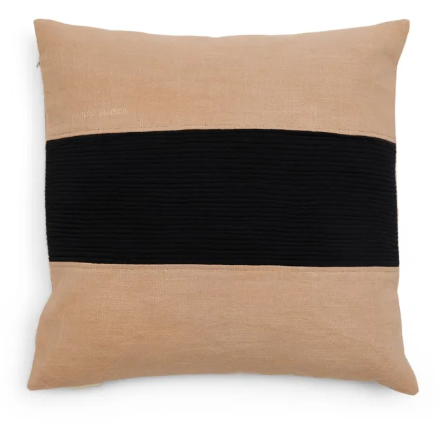 Riviera Maison Kussenhoes 50x50 - Rum Cay Stripe Pillow Cover - Beige Zwart Zwart / Ivoor
